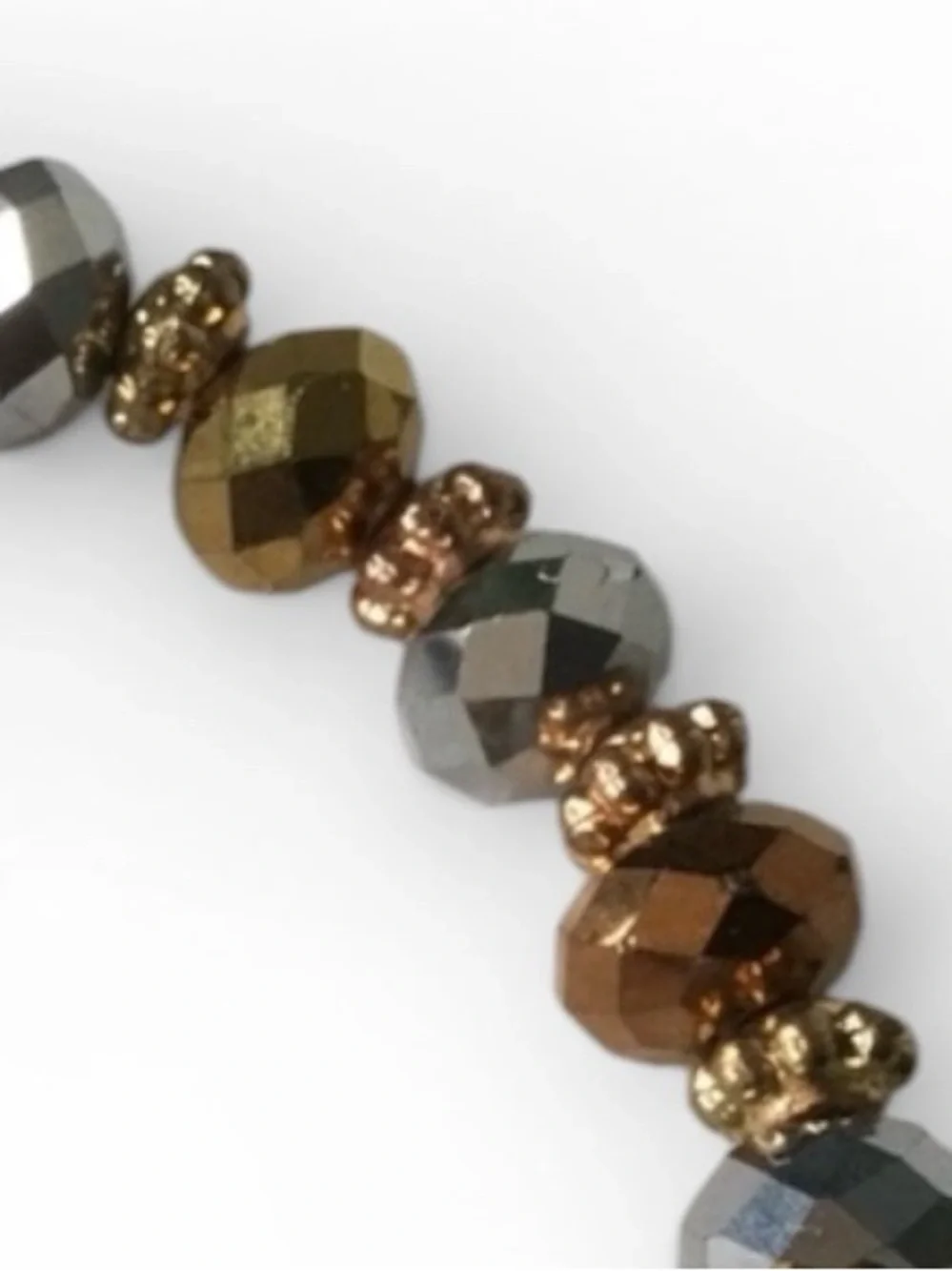 Handmade Faceted Beaded Stretch Bracelet - Metallic Silver, Gold & Copper - Picture 5 of 10